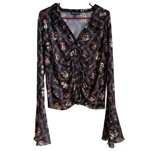 Current Mood flare sleeve mesh top